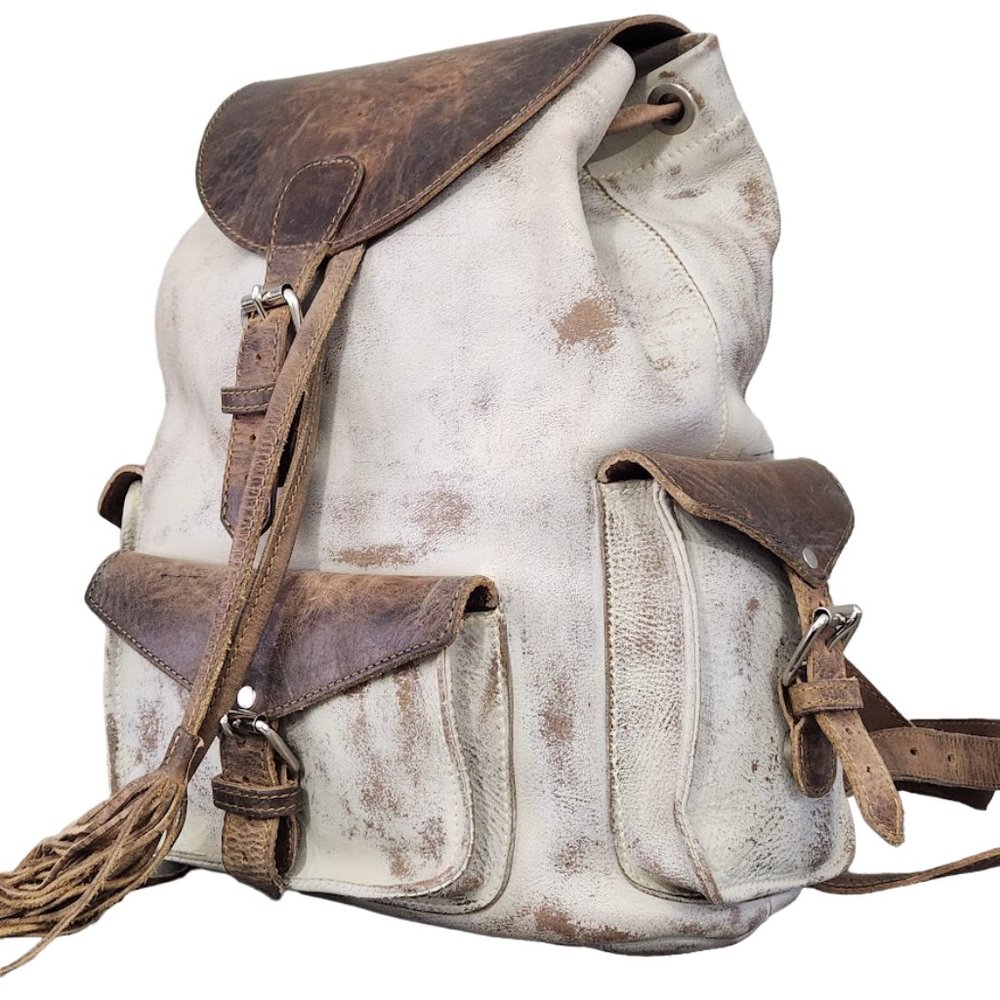 FREEBIRD BY STEVEN BROOKLYN ICE BROWN DISTRESSED LEATHER XL FULL SIZE BACKPACK - Picture 2 of 9